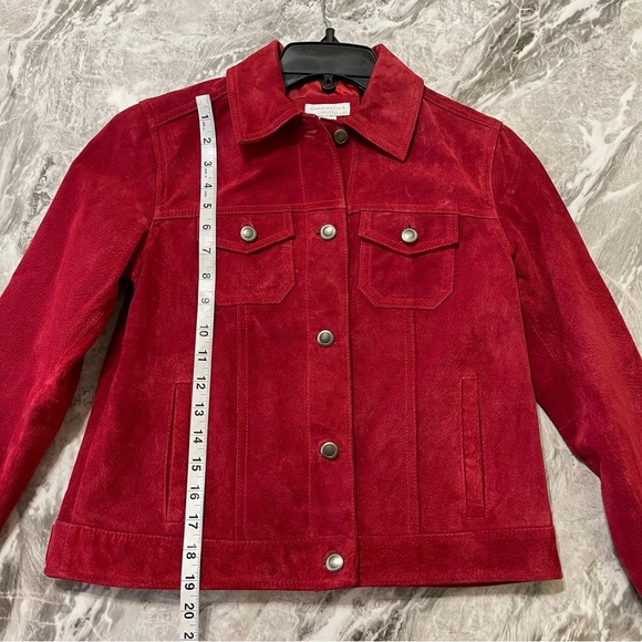 Charter Club Womens Button up Red 100% Suede Leather Jacket Size Petite Retro - Picture 5 of 11